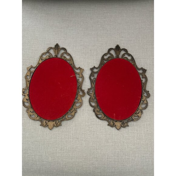 Set of 2 VTG Italian Ornate Oval Metal Frames Floral Prints Wall Hanging Baroque - Picture 4 of 12